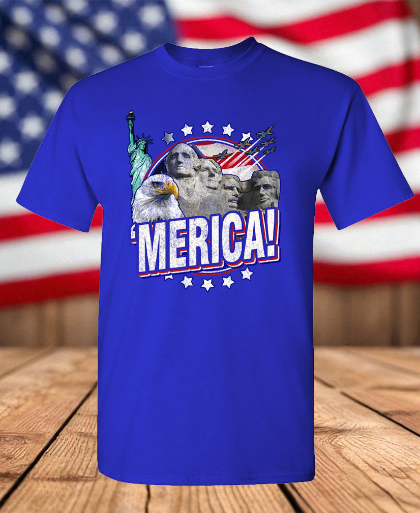 Patriotic ’Merica Graphic T-Shirt – Bald Eagle, Mount Rushmore, Statue of Liberty & USA Pride Tee