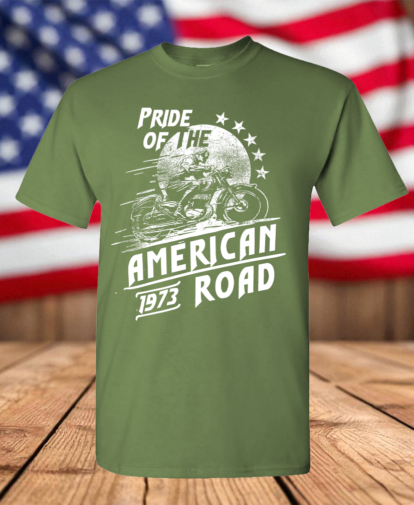 Pride of the American Road 1973 Motorcycle Rider Graphic T-Shirt – Vintage Biker Men's Unisex Tee
