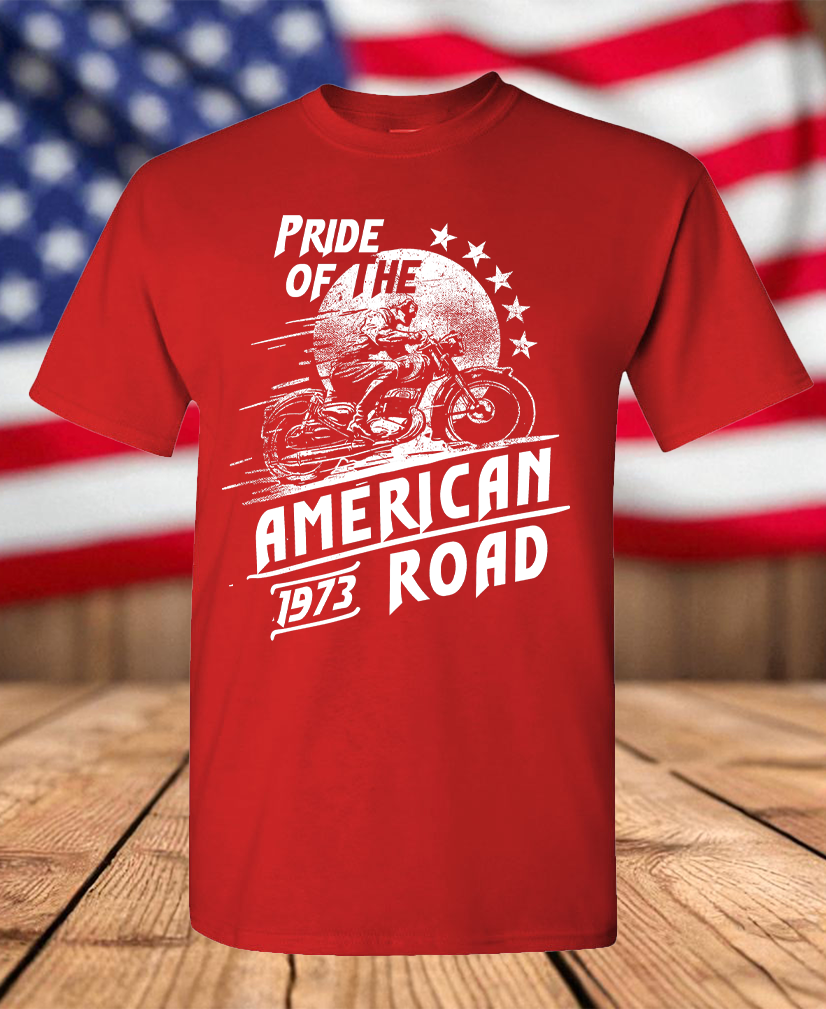 Pride of the American Road 1973 Motorcycle Rider Graphic T-Shirt – Vintage Biker Men's Unisex Tee