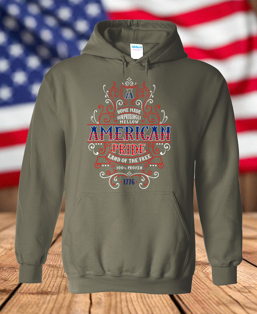 American Pride Whiskey Label 1776 Fleece Hoodie – Patriotic Red, White & Blue Graphic Hooded Sweatshirt