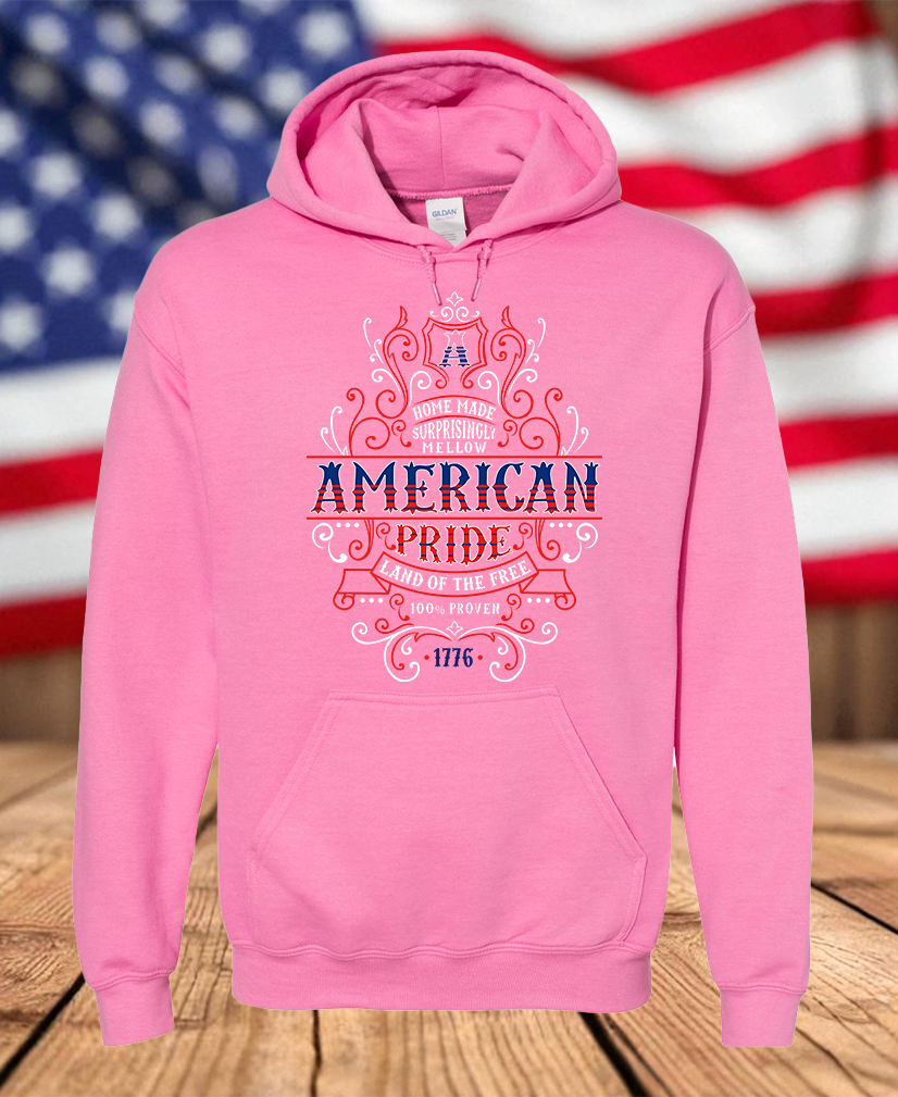 American Pride Whiskey Label 1776 Fleece Hoodie – Patriotic Red, White & Blue Graphic Hooded Sweatshirt