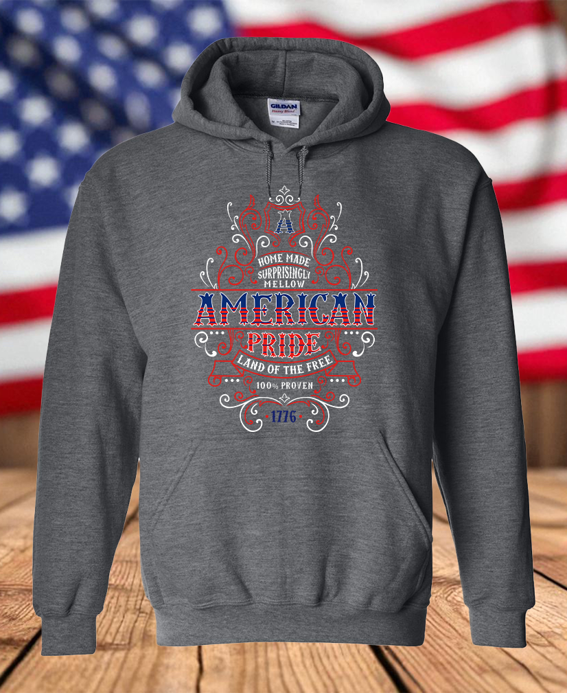 American Pride Whiskey Label 1776 Fleece Hoodie – Patriotic Red, White & Blue Graphic Hooded Sweatshirt