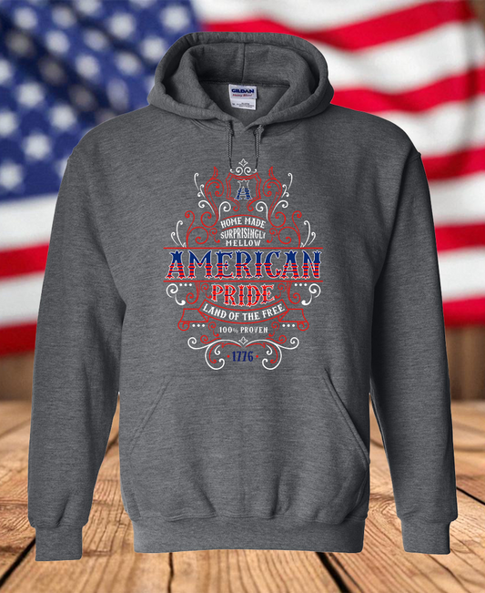 American Pride Whiskey Label 1776 Fleece Hoodie – Patriotic Red, White & Blue Graphic Hooded Sweatshirt