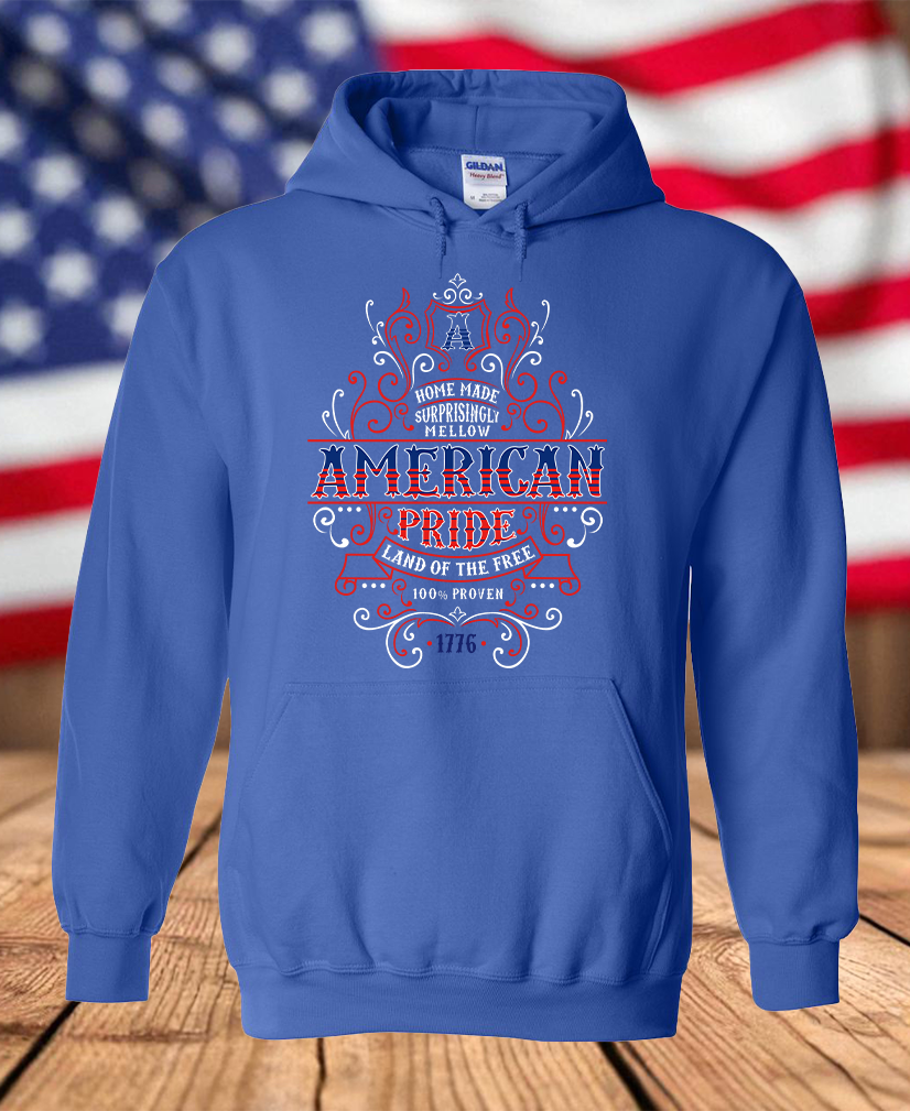 American Pride Whiskey Label 1776 Fleece Hoodie – Patriotic Red, White & Blue Graphic Hooded Sweatshirt