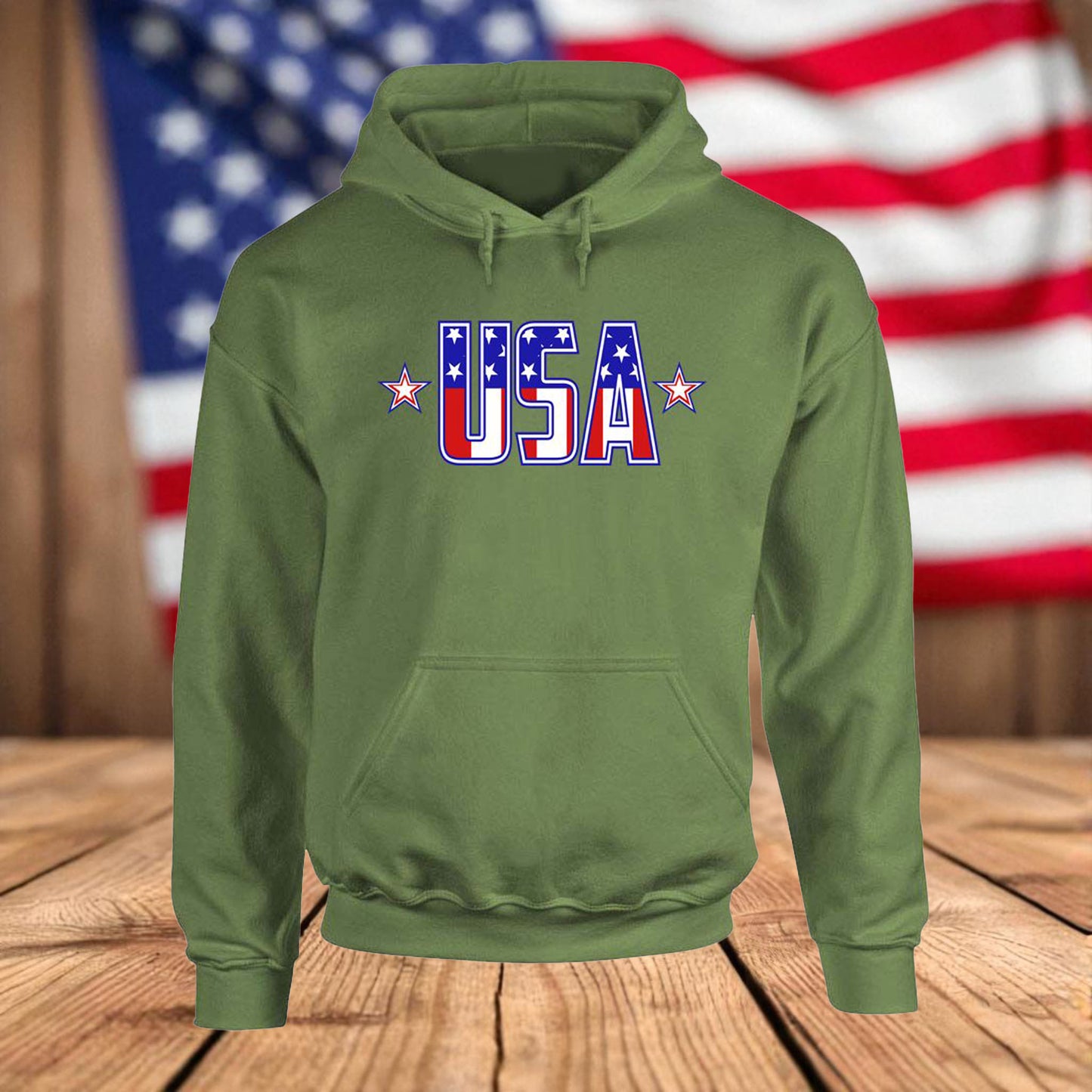 USA Stars & Stripes Fleece Hoodie – Patriotic Flag Graphic Hooded Sweatshirt