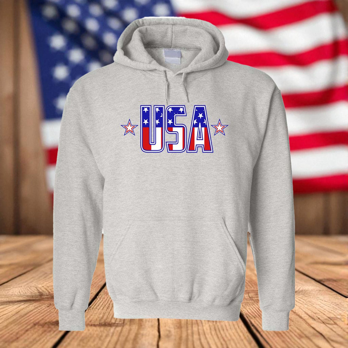 USA Stars & Stripes Fleece Hoodie – Patriotic Flag Graphic Hooded Sweatshirt