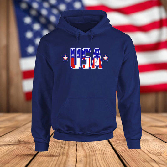 USA Stars & Stripes Fleece Hoodie – Patriotic Flag Graphic Hooded Sweatshirt