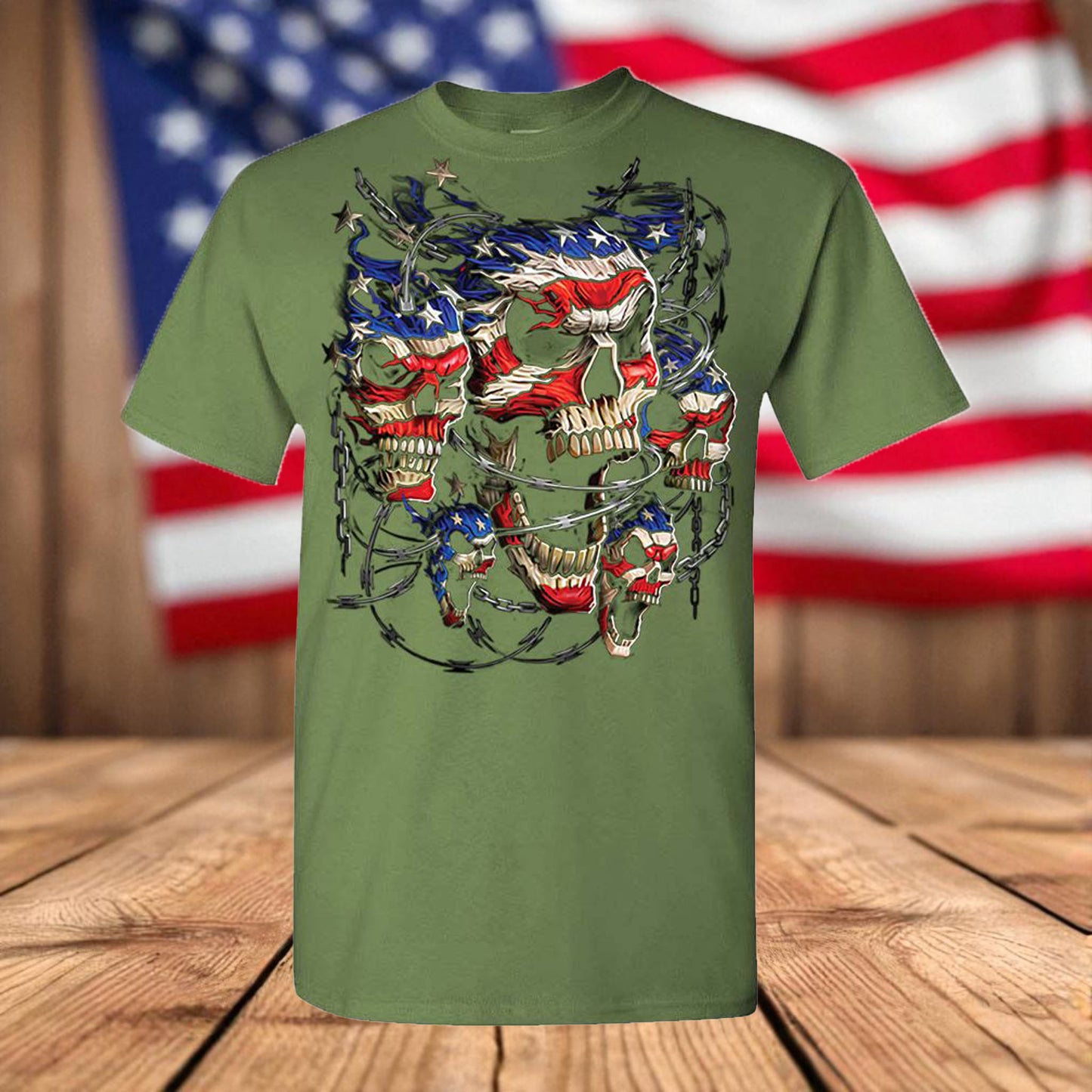 Patriotic Skull USA Flag Men's Unisex T-Shirt – American Graphic Tee