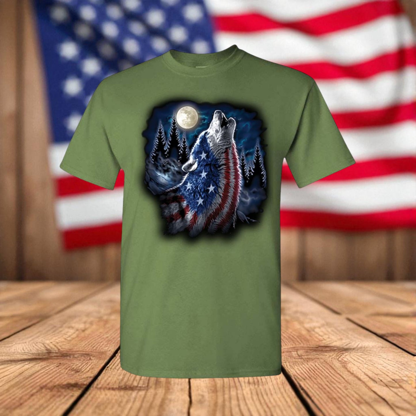 Patriotic Wolf Unisex Men's T-Shirt – USA Flag Howling Wolf Graphic Tee