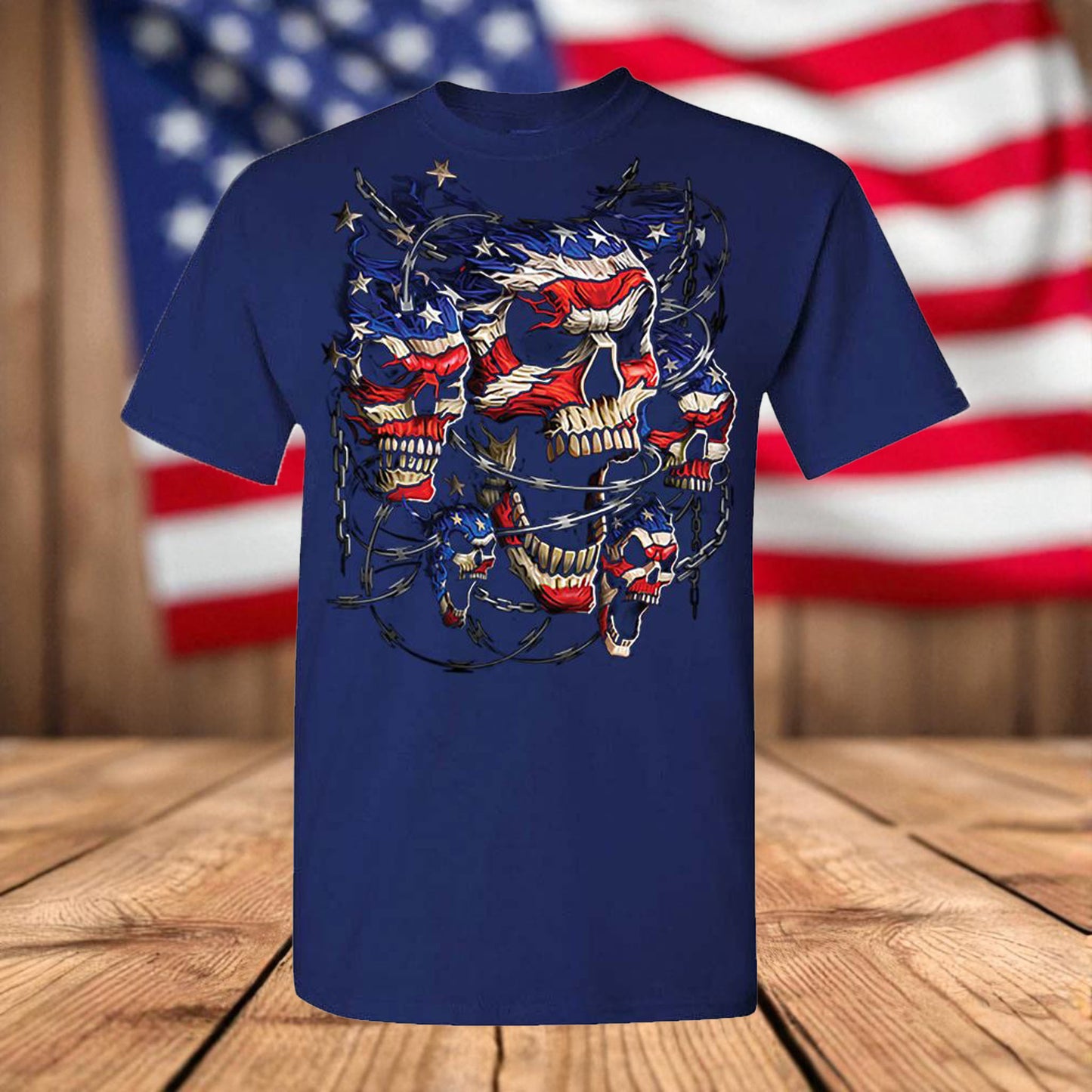 Patriotic Skull USA Flag Men's Unisex T-Shirt – American Graphic Tee