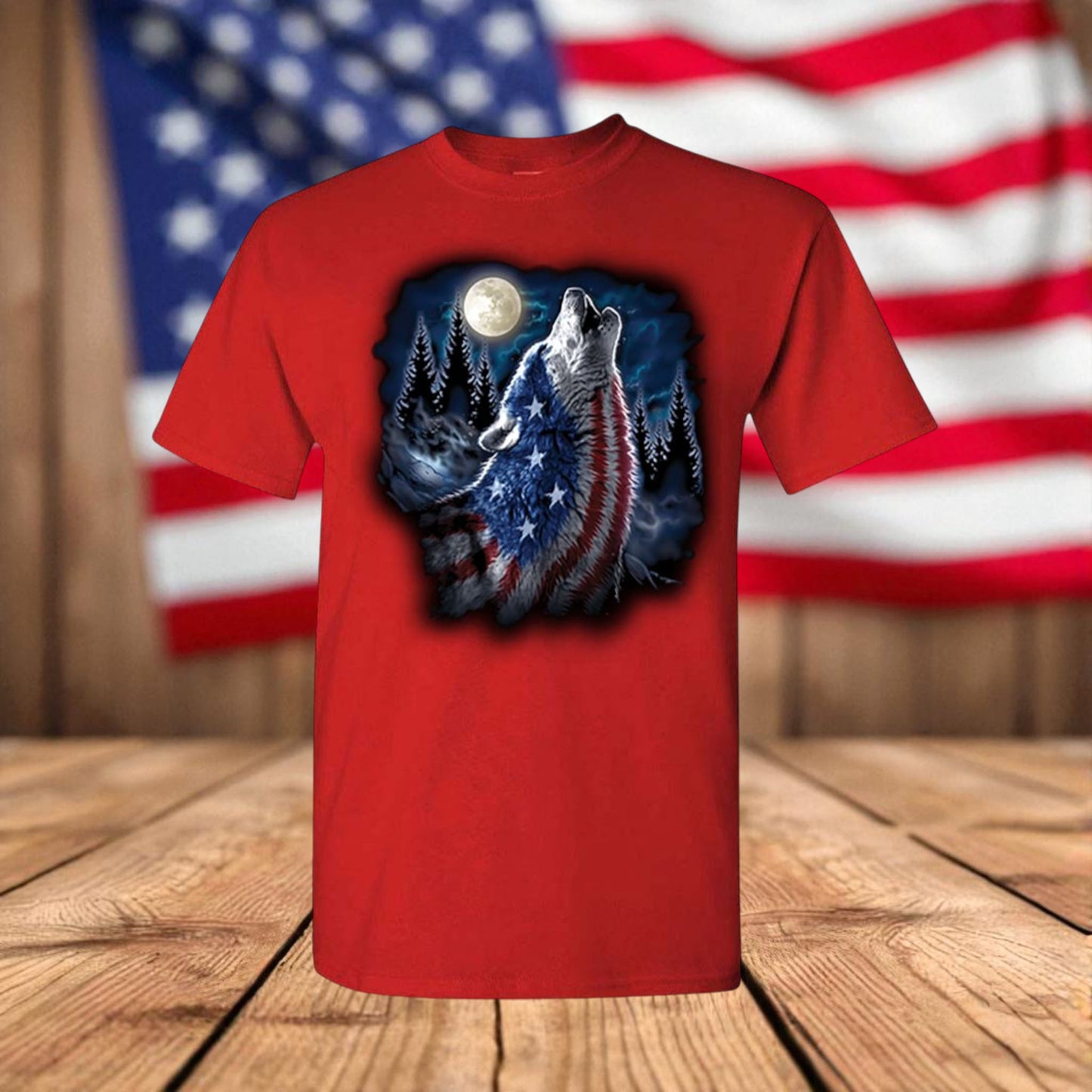 Patriotic Wolf Unisex Men's T-Shirt – USA Flag Howling Wolf Graphic Tee