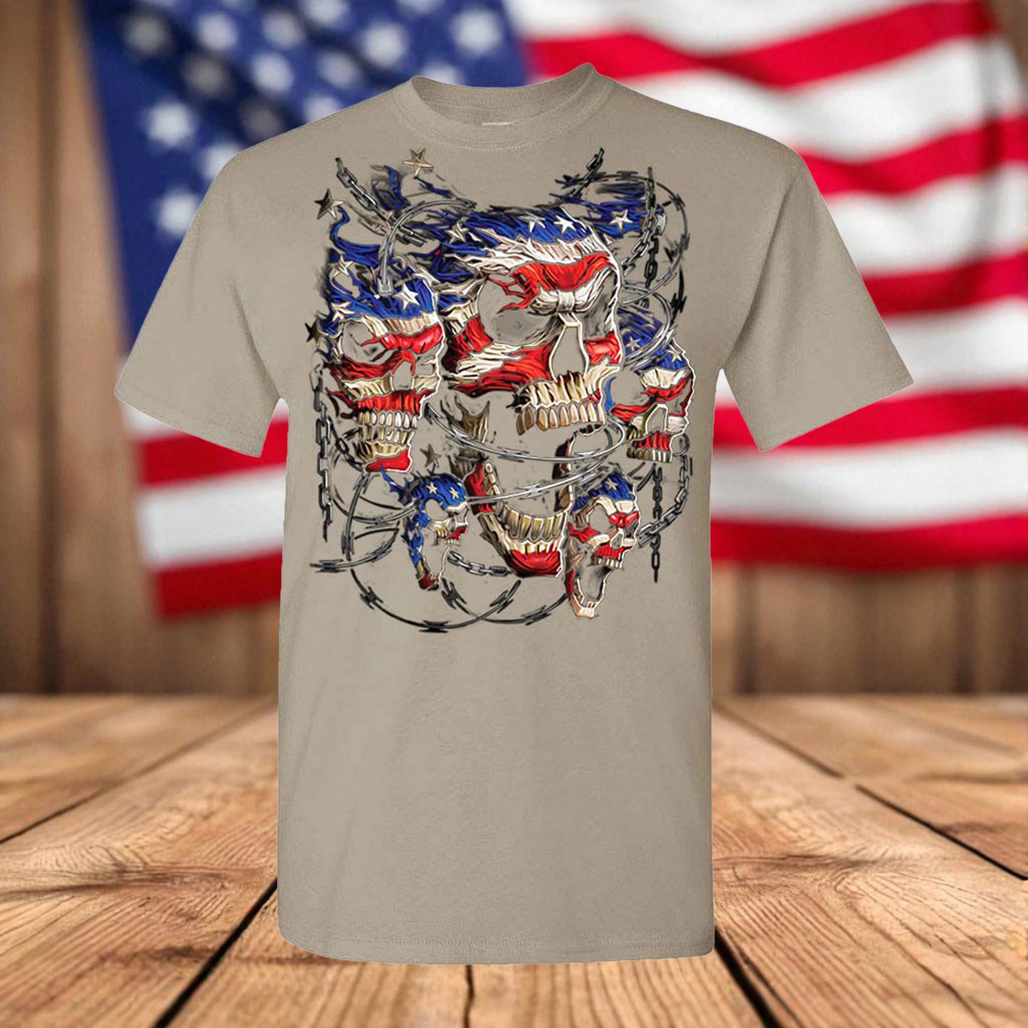 Patriotic Skull USA Flag Men's Unisex T-Shirt – American Graphic Tee