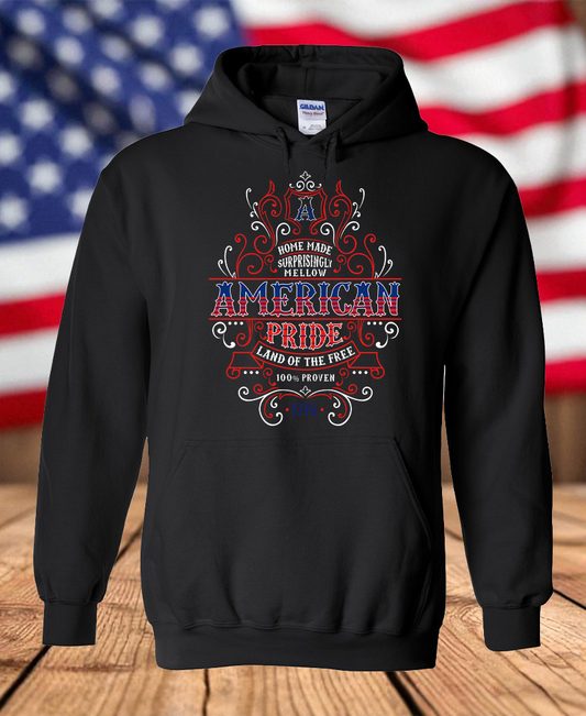 American Pride Whiskey Label 1776 Fleece Hoodie – Patriotic Red, White & Blue Graphic Hooded Sweatshirt