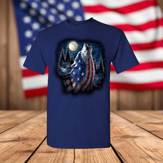 Patriotic Wolf Unisex Men's T-Shirt – USA Flag Howling Wolf Graphic Tee