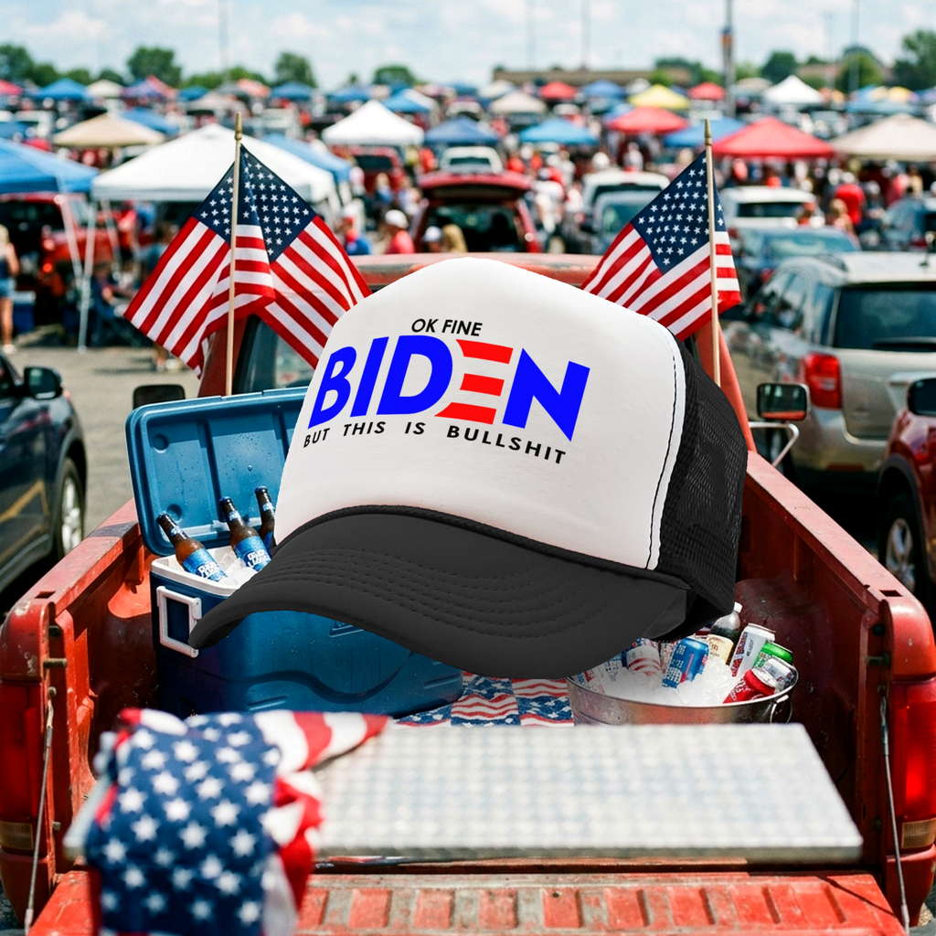 OK FINE - Biden - But This Is BULLSHIT - Five Panel Retro Style TRUCKER Cap