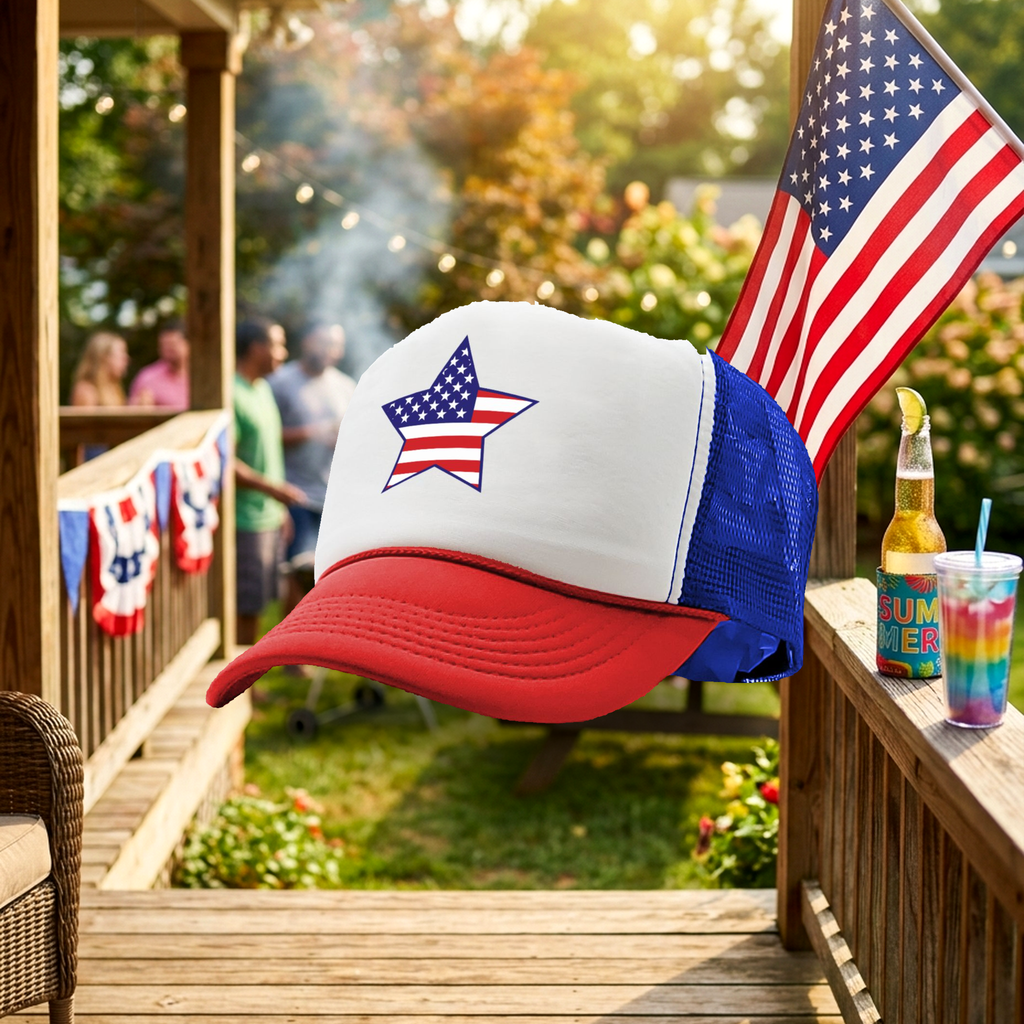 AMERICAN STAR - usa patriot america 4th - Vintage Retro Style Trucker Cap Hat - Five Panel Retro Style TRUCKER Capd