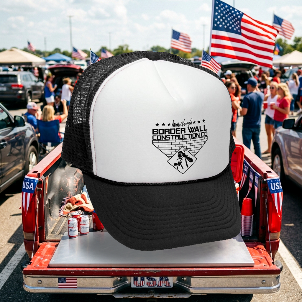 TRUMP BORDER WALL CONSTRUCTION TRUCKER HAT - Five Panel Retro Style TRUCKER Cap