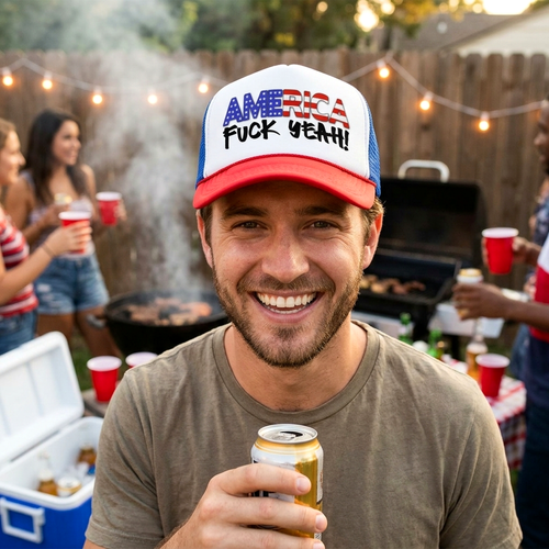 AMERICA - FUCK YEAH! 4th july patriot - Vintage Retro Style Trucker Cap Hat - Five Panel Retro Style TRUCKER Cap