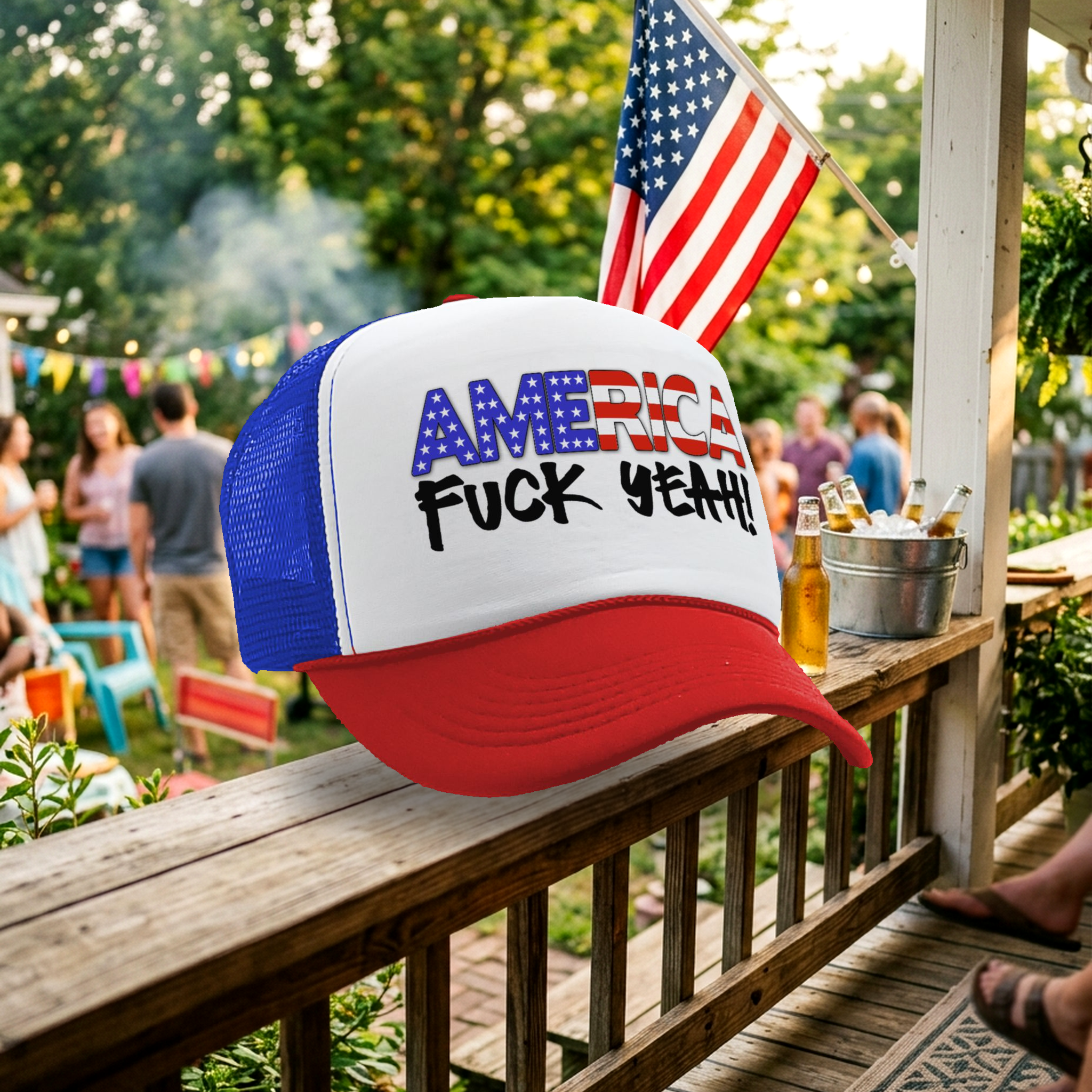 AMERICA - FUCK YEAH! 4th july patriot - Vintage Retro Style Trucker Cap Hat - Five Panel Retro Style TRUCKER Cap