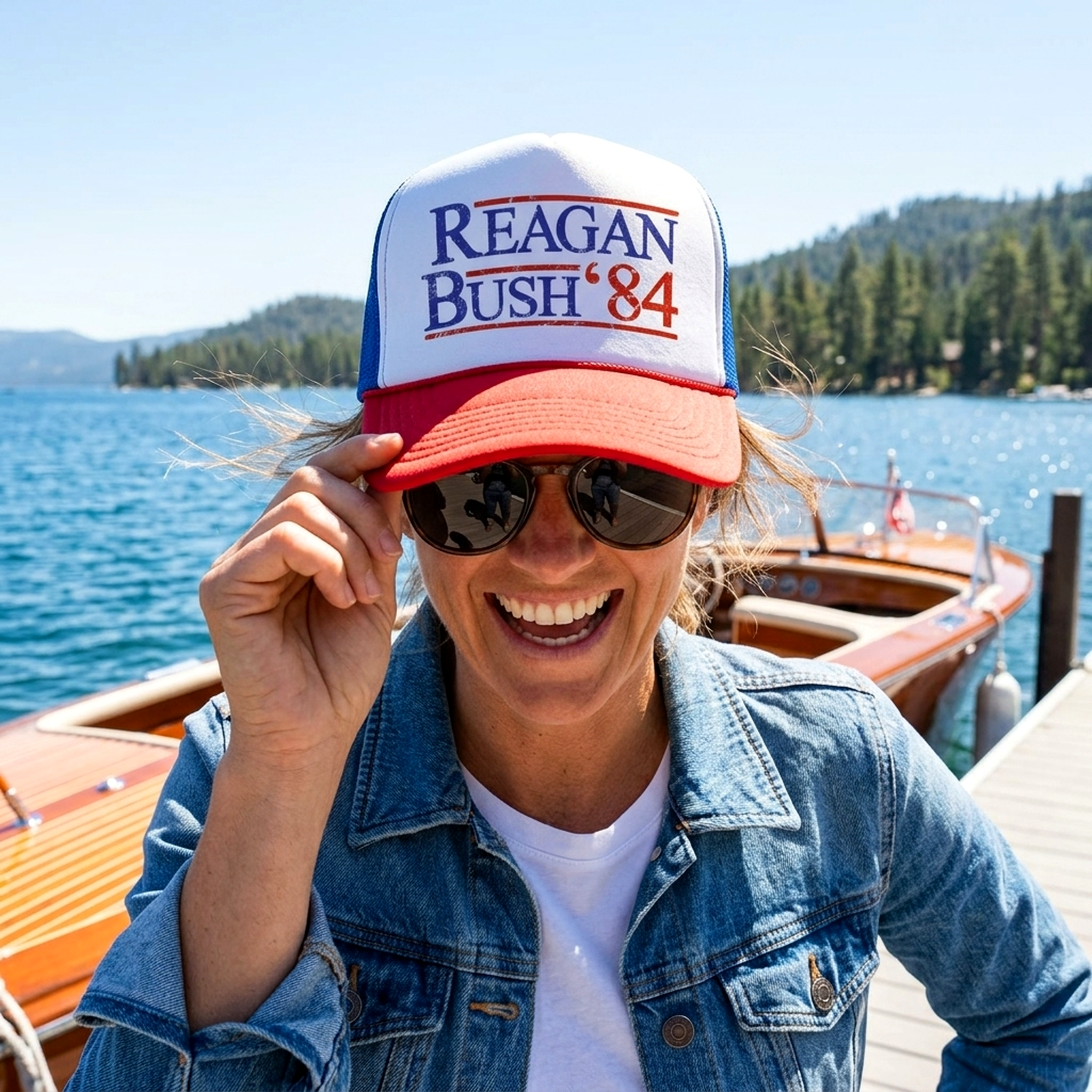 REAGAN BUSH '84 - funny retro vintage style - Unisex Adult Trucker Cap Hat - Five Panel Retro Style TRUCKER Cap