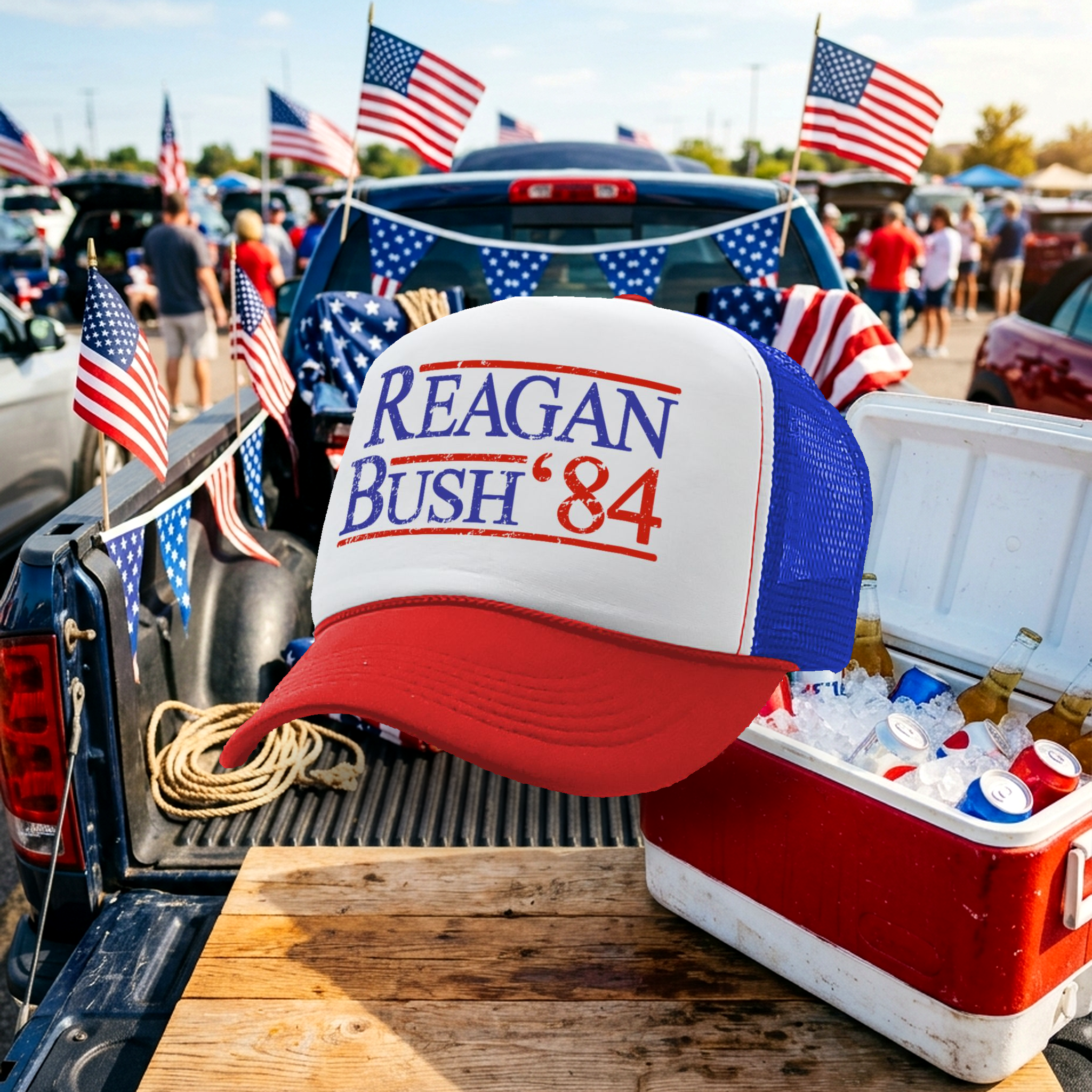 REAGAN BUSH '84 - funny retro vintage style - Unisex Adult Trucker Cap Hat - Five Panel Retro Style TRUCKER Cap