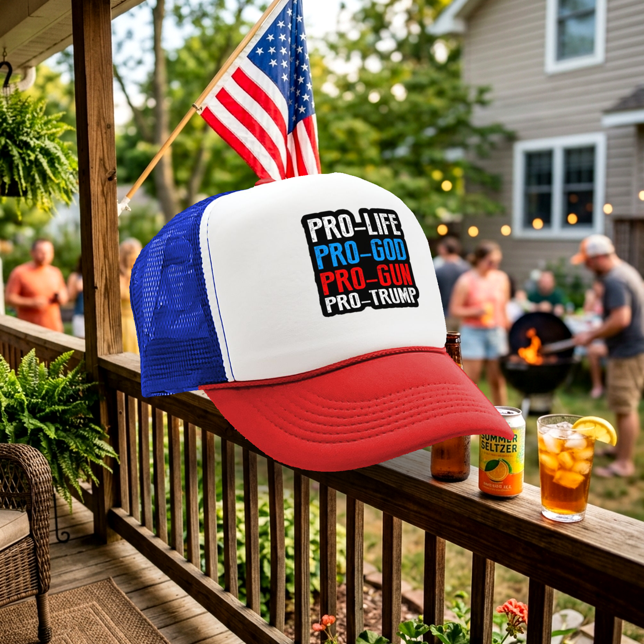 Pro God Life Gun - Vintage Retro Style Trucker Cap Hat - Five Panel Retro Style TRUCKER Cap